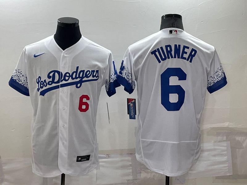 Men Los Angeles Dodgers #6 Turner White City Edition Elite Nike 2022 MLB Jersey